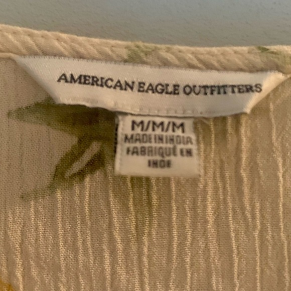 American Eagle Outfitters Yellow Green Puff Sleeve Floral Blouse M - Picture 2 of 6